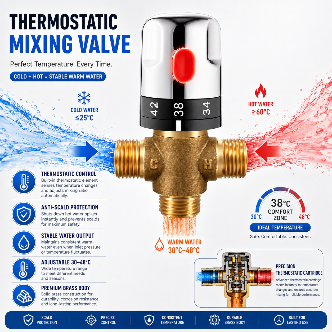 Home Hardware Bathroom Faucets - Thermostatic Mixing Valve Brass Bathroom Faucet