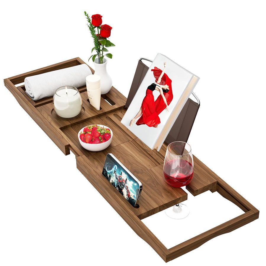 Bath Caddy Tray - Teak Bathtub Tray Caddy, Wooden Bath