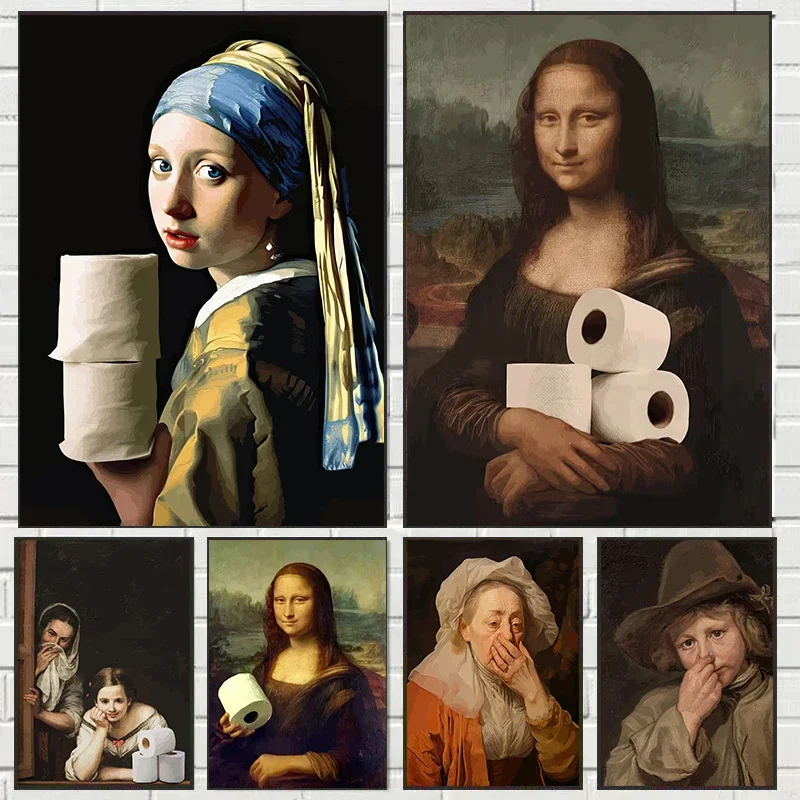 Home Bathroom Toilet - Funny Mona Lisa Wearing Pearls Girl