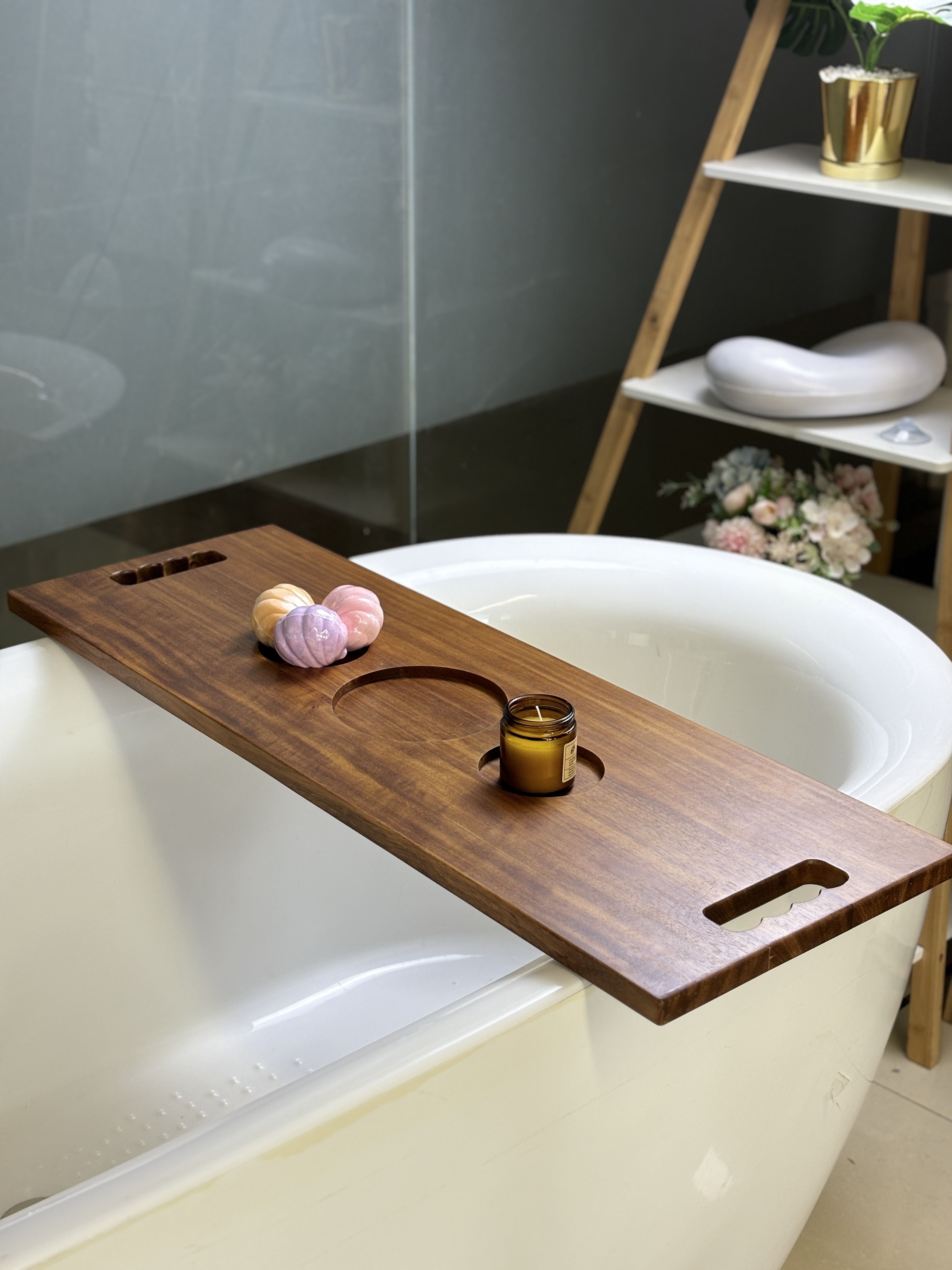 Solid Wood Bathtub Tray with S - Bath Caddy Tray ulasan dan harga