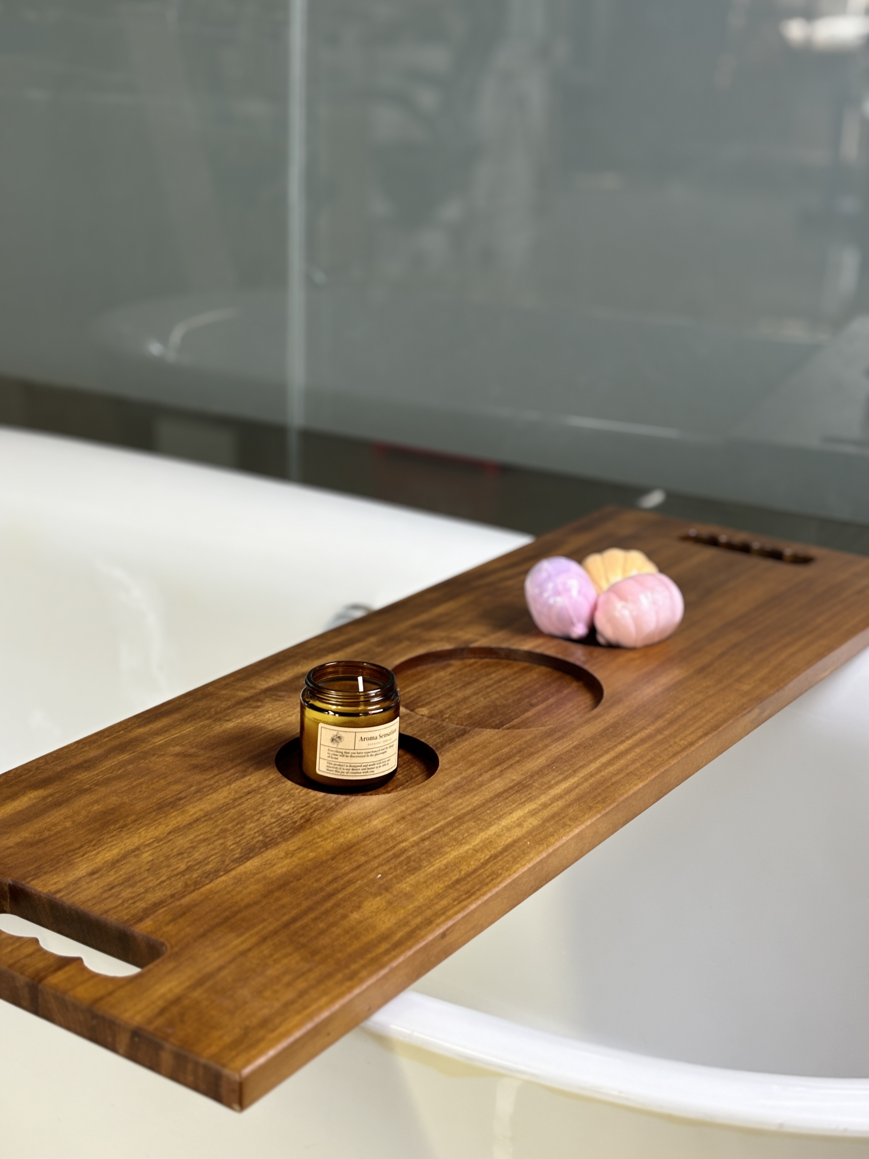 Solid Wood Bathtub Tray with S - Bath Caddy Tray ulasan dan harga