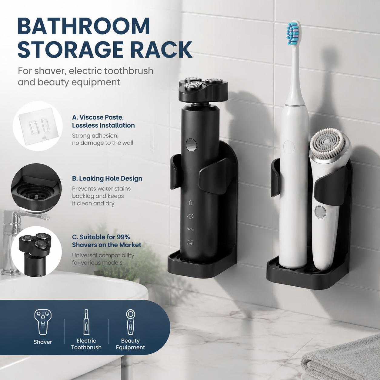 Self Adhesive No Drill Waterpr - Home Essentials Bathroom Rack ulasan dan harga