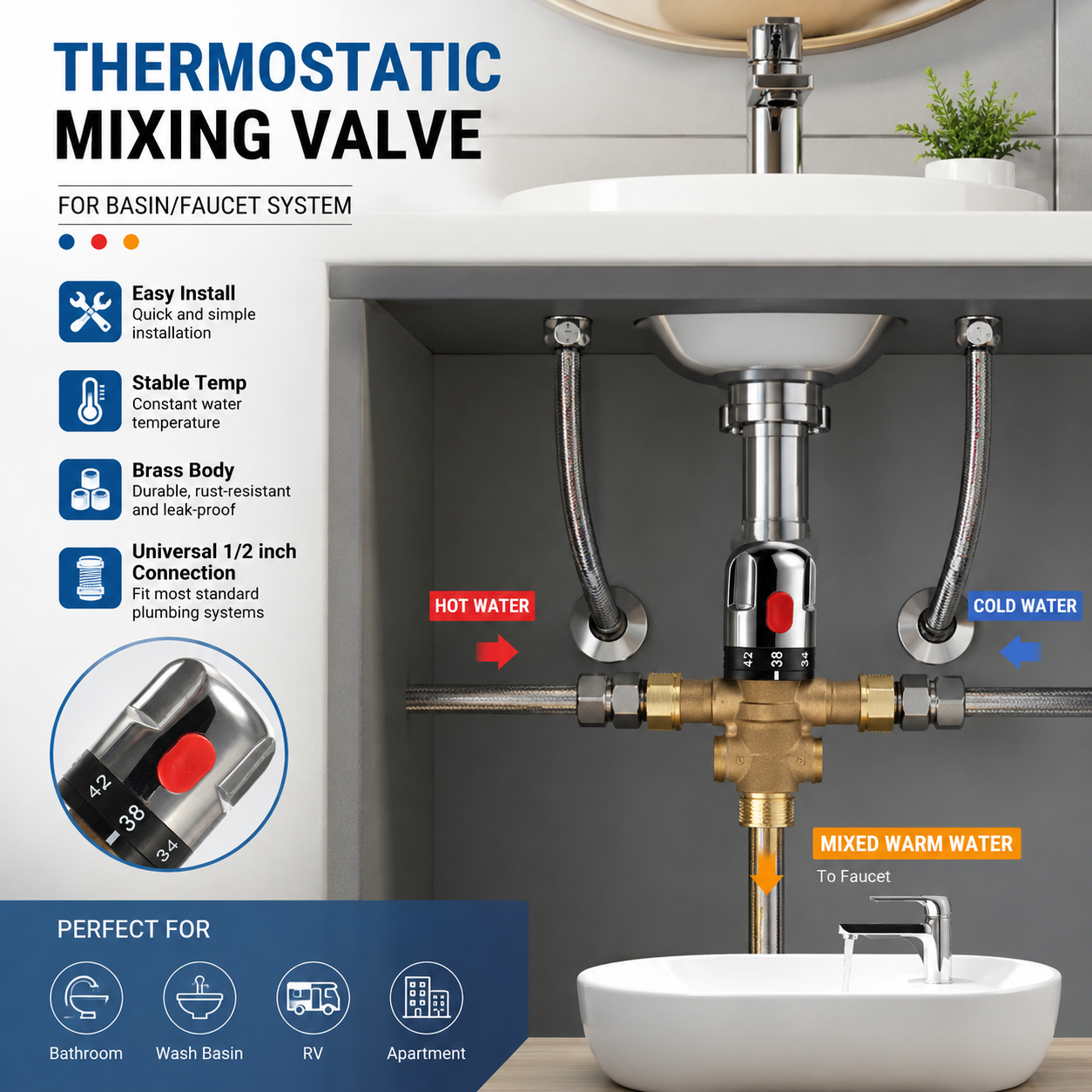 Thermostatic Mixing Valve Bras - Home Hardware Bathroom Faucets ulasan dan harga