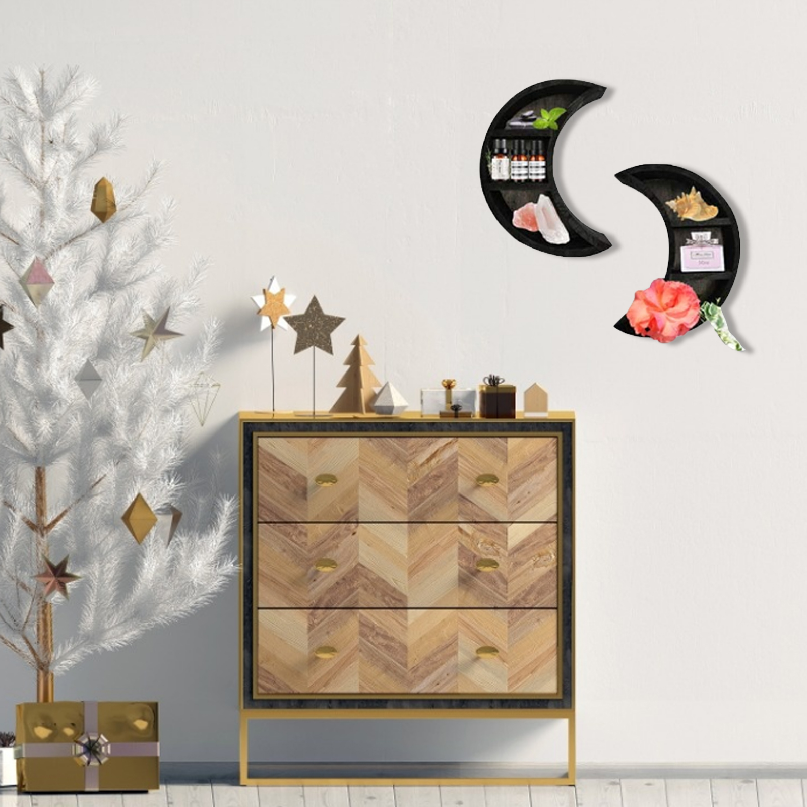 Wooden Moon Shelves Bohemian M - Home Essentials Bathroom Rack ulasan dan harga