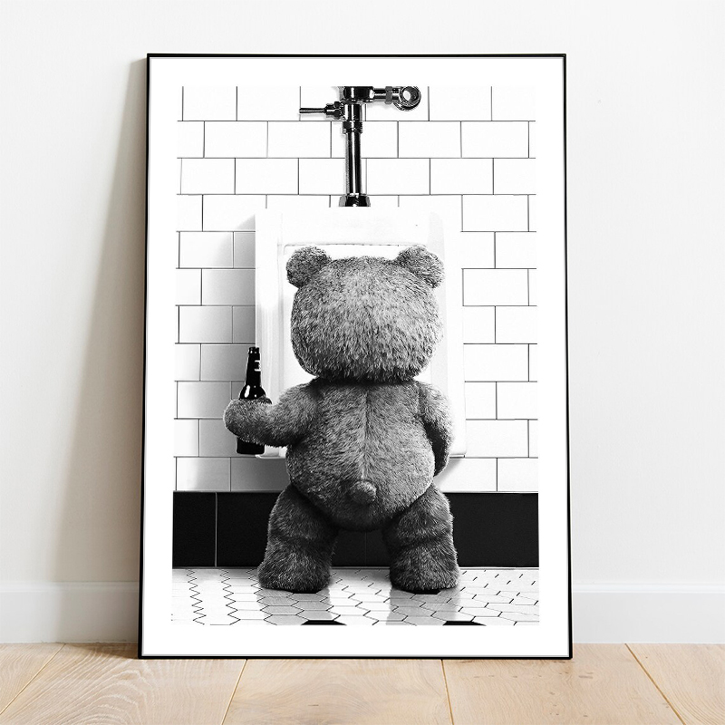 Cute Bear Black White Frameles - Home Bathroom Toilet ulasan dan harga