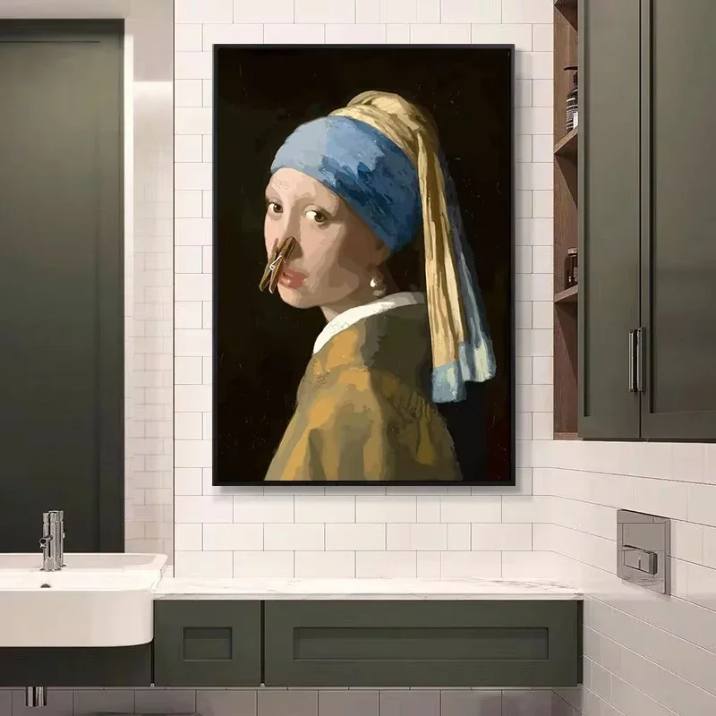 Funny Mona Lisa Wearing Pearls - Home Bathroom Toilet ulasan dan harga
