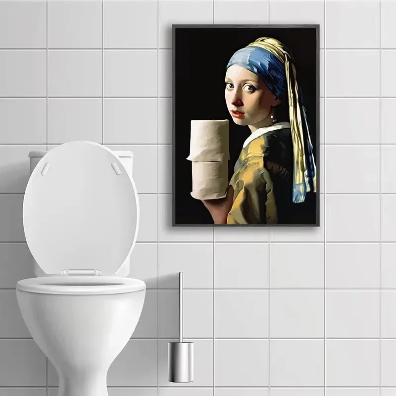 Funny Mona Lisa Wearing Pearls - Home Bathroom Toilet ulasan dan harga